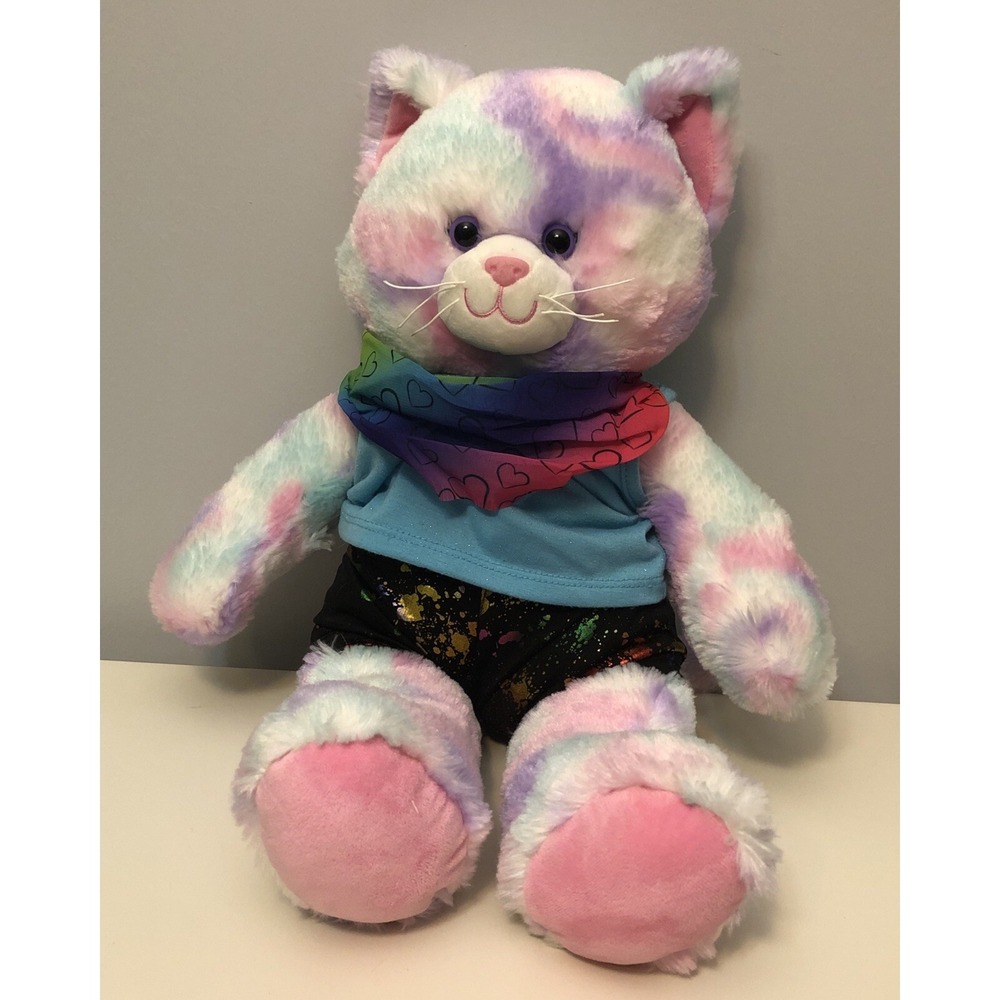 Build A Bear Kitty Cat Pastel Soft Colors Tie-Dye Stuffed Animal Plush W/Clothes